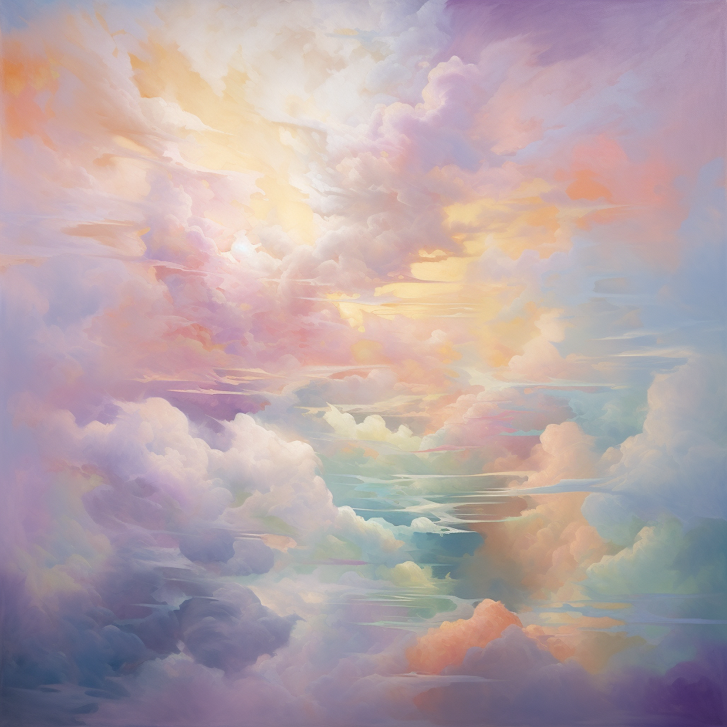 Soft pastel-hued storytelling figures in clouds