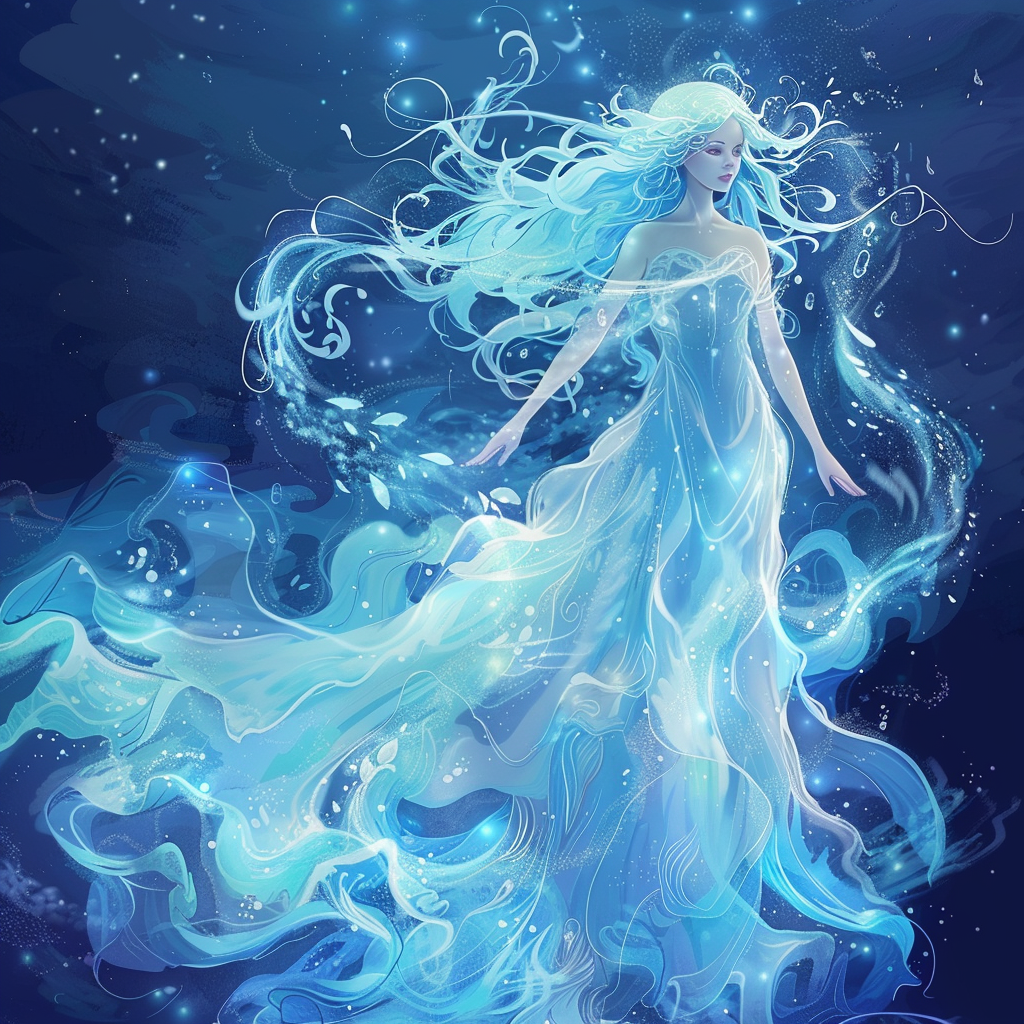 Shimmering ethereal water character illustration