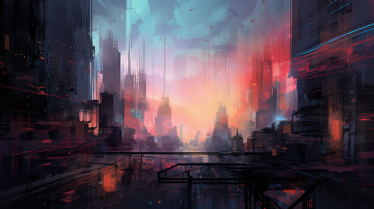 Ethereal cityscape with future gaming skyscrapers