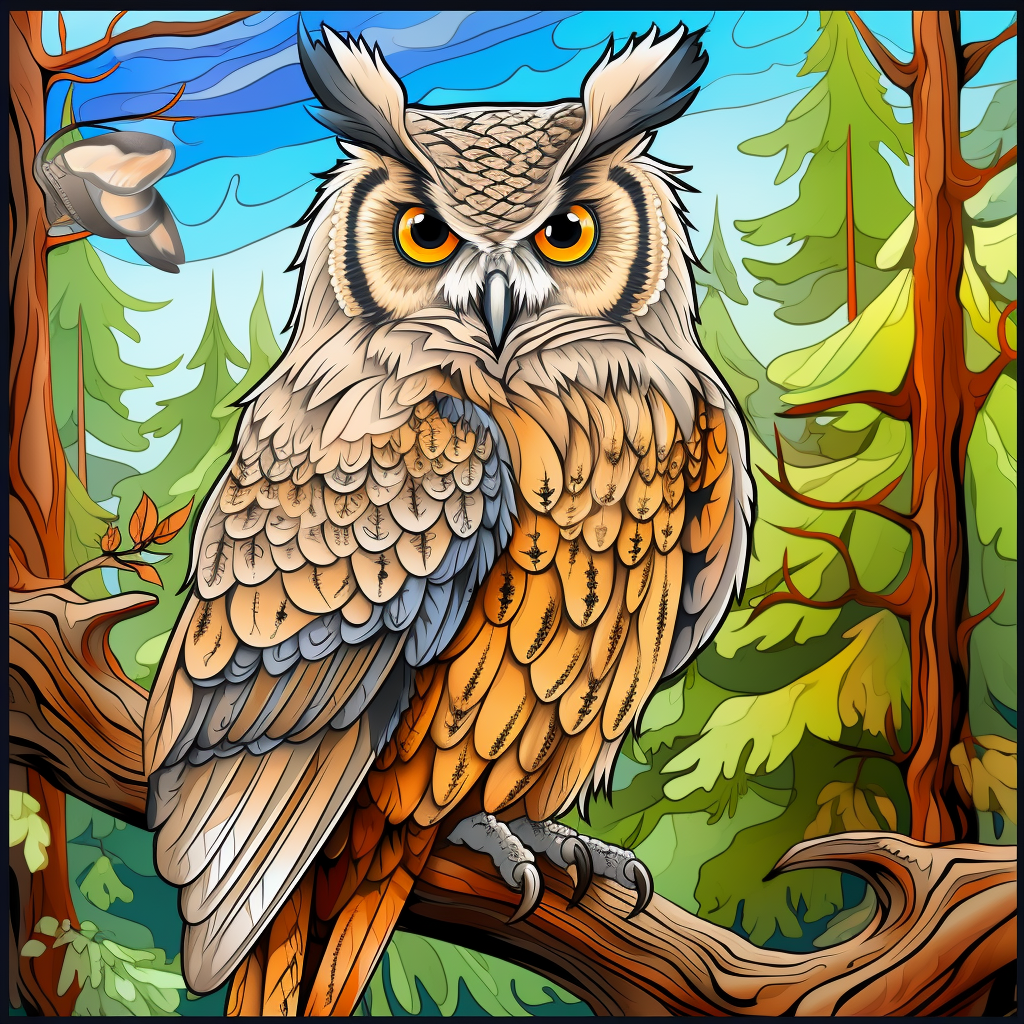 Eurasian Eagle Owl on Forest Background