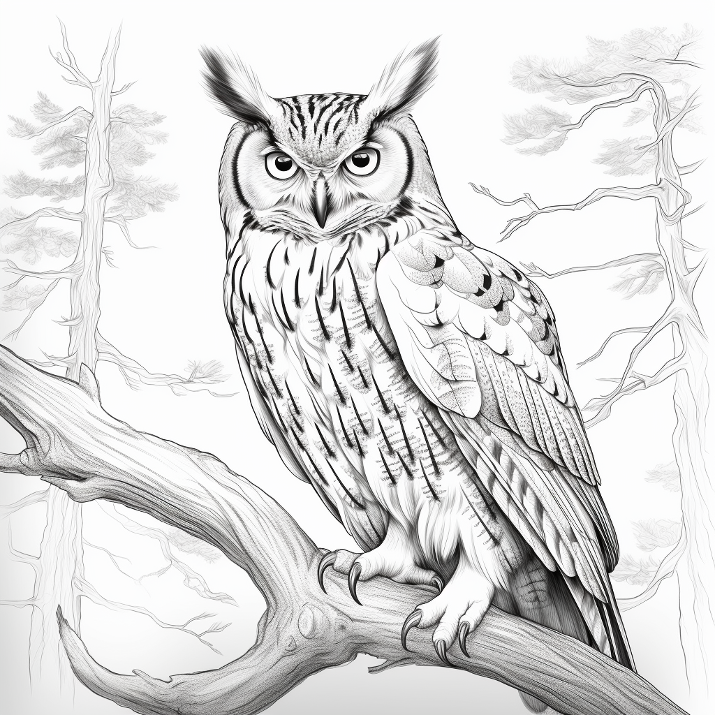 Black and white coloring page of a Eurasian Eagle-Owl