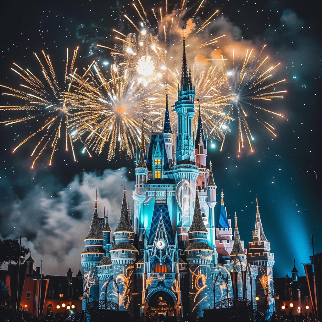 Euro Disney Castle with Fireworks Display