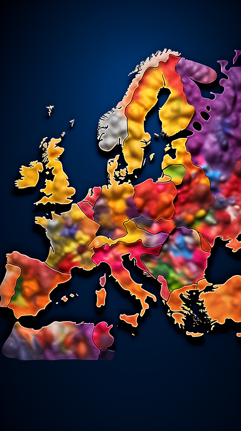 Colorful map of Europe showing all countries