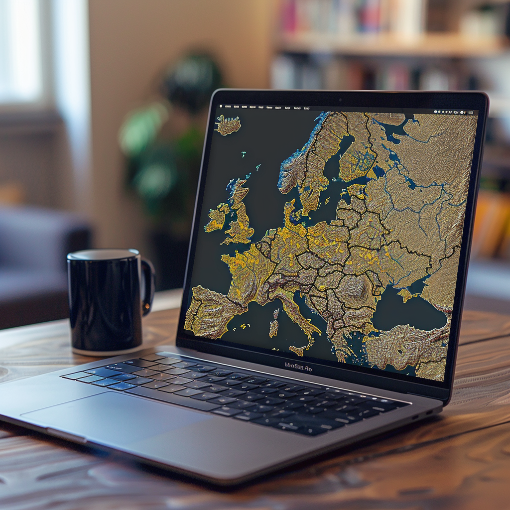 Europe Map on Macbook Screen