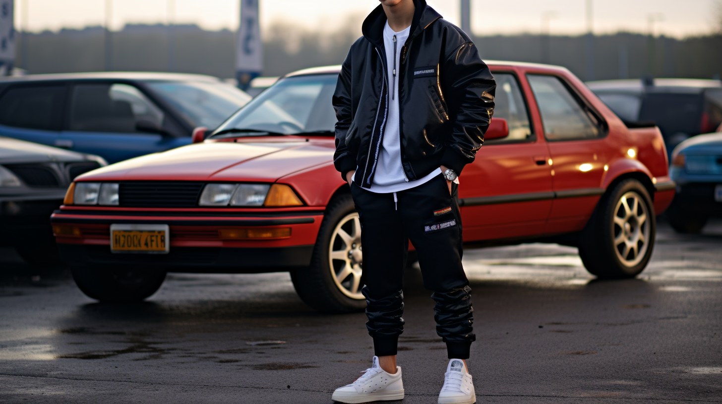 Short-haired European male teenage driver in parking lot