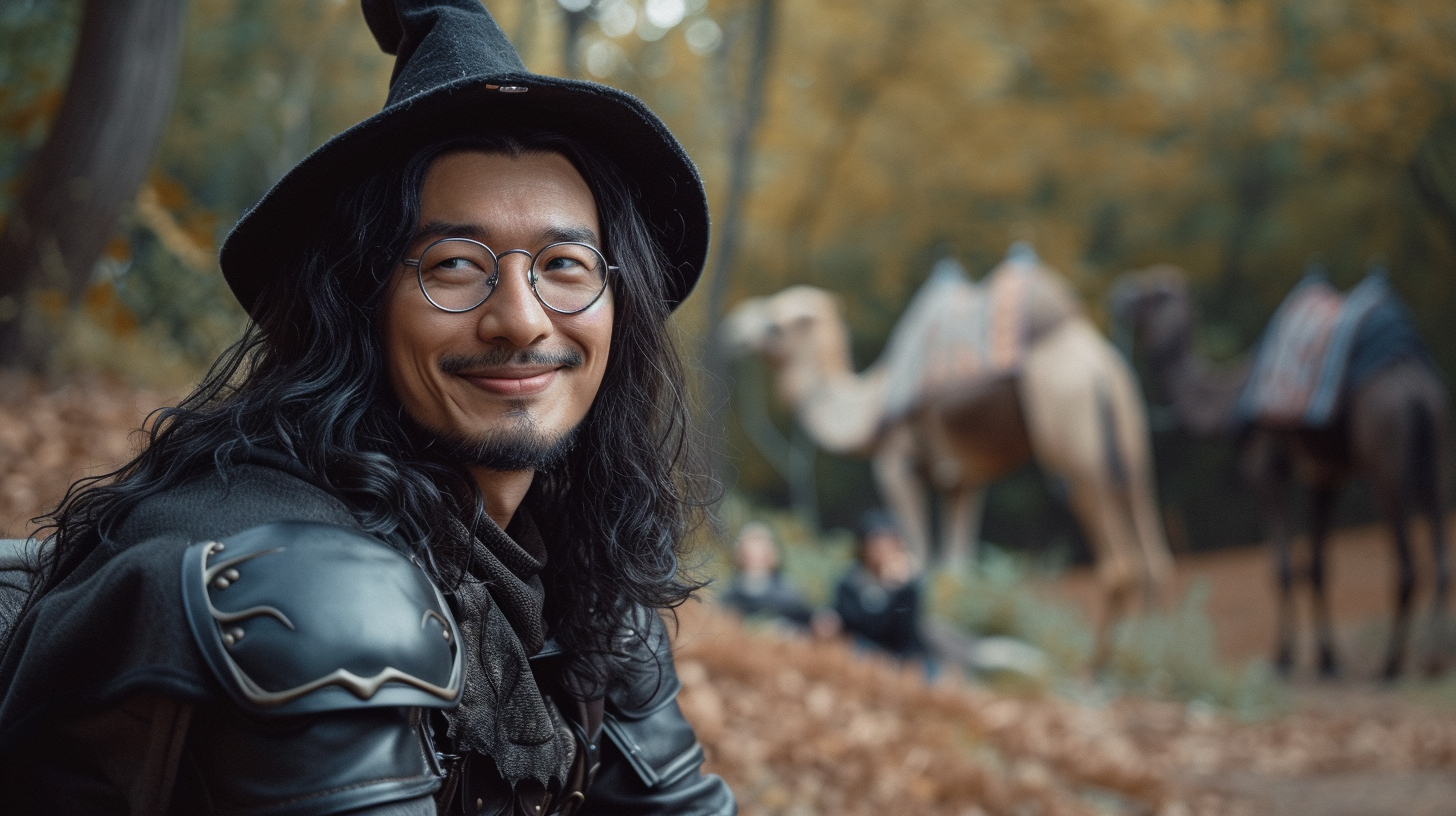 Smiling European Man in Black Armor