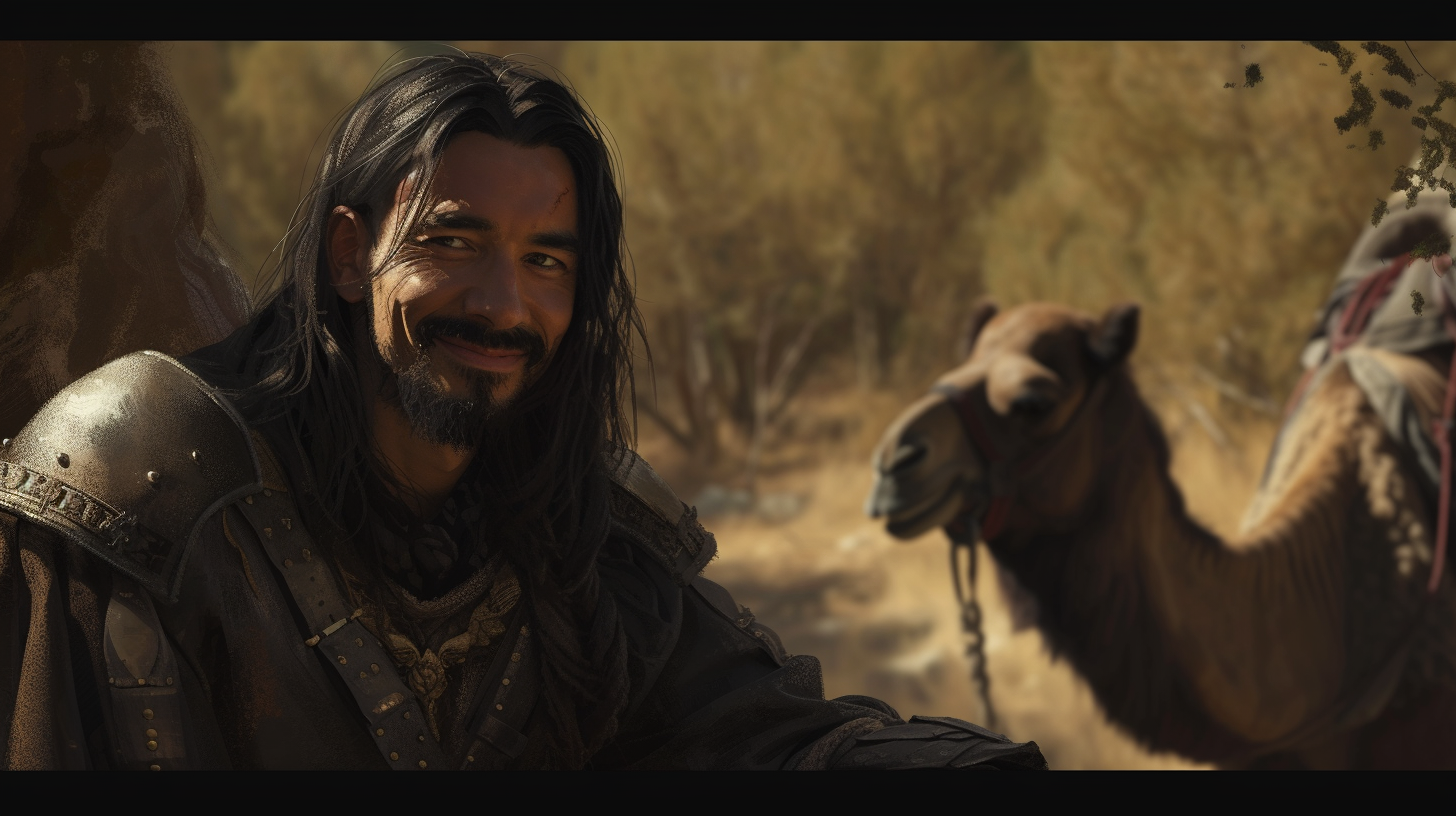 European man in leather armor smiling