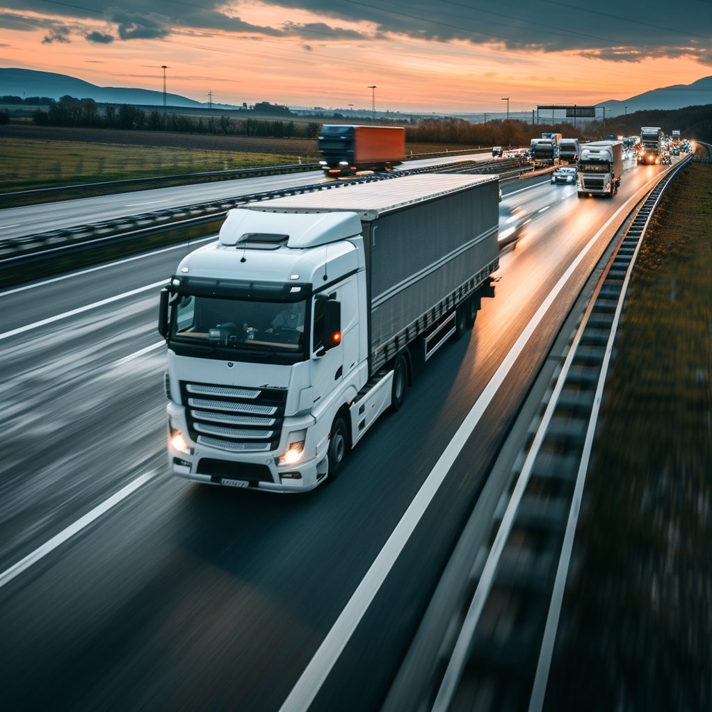 European modern trucks on motorway