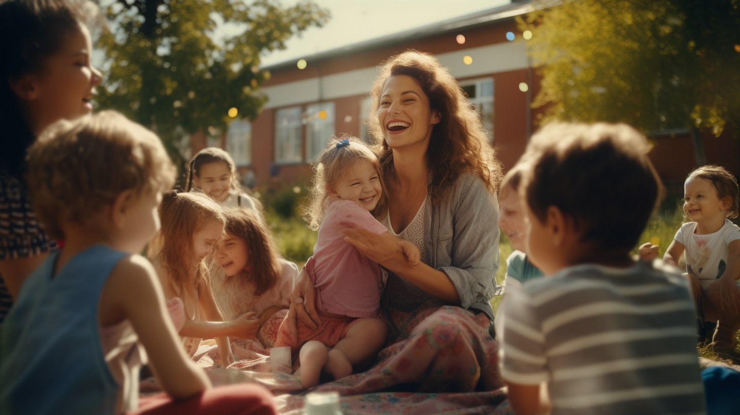 European mothers and children playing in community centre