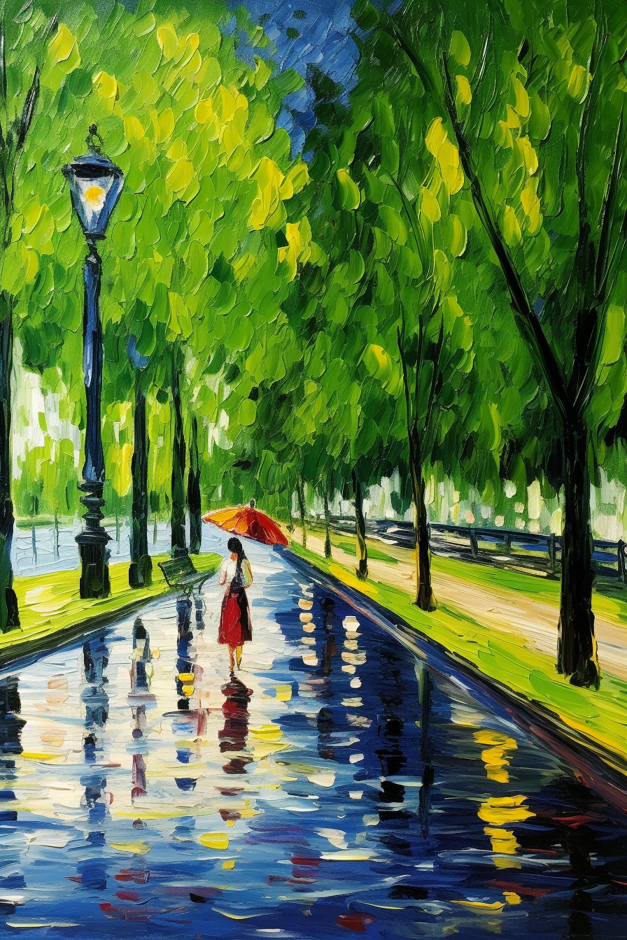 Vibrant European park oil painting