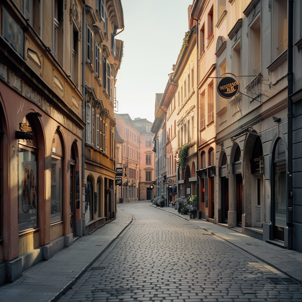 Empty European Street with Advertising