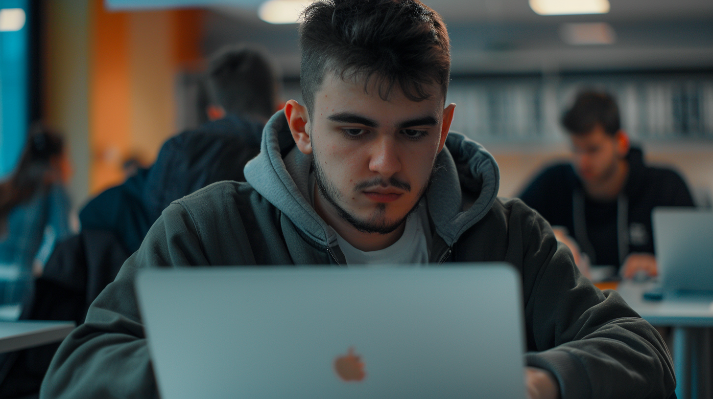 student using macbook in class