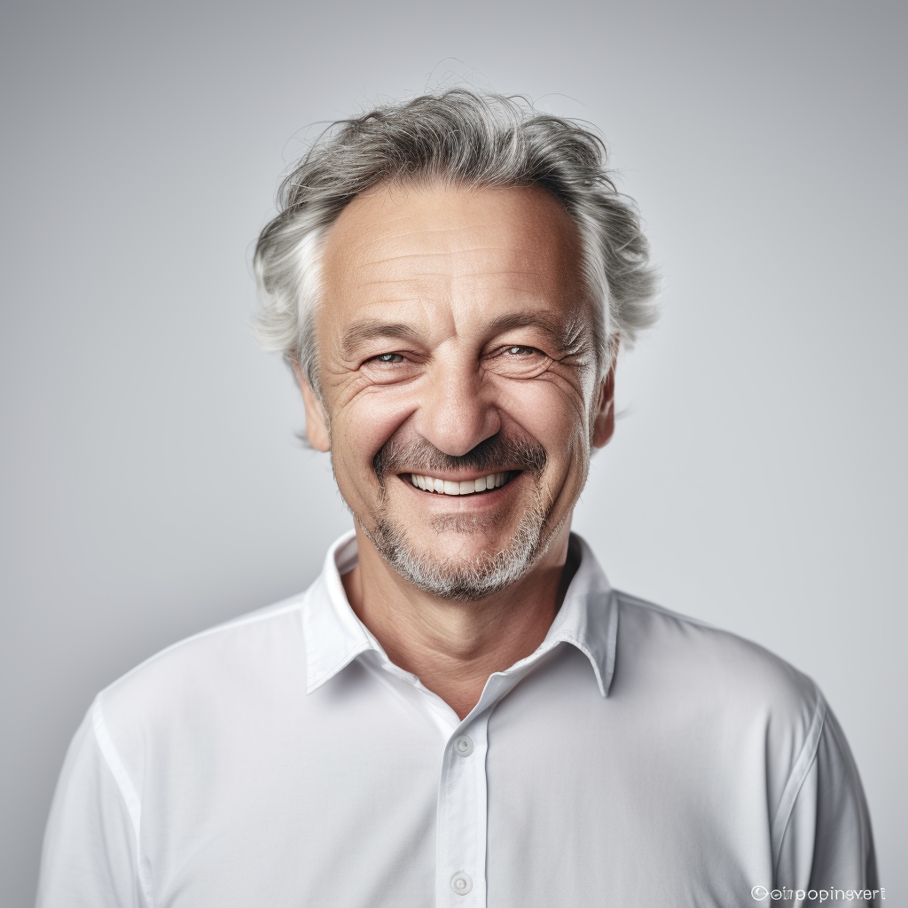 Smiling middle-aged European man in a celebrity portrait