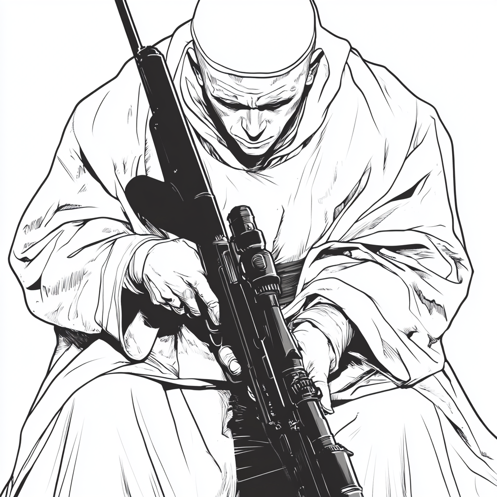 European Monk with Rifle Artwork