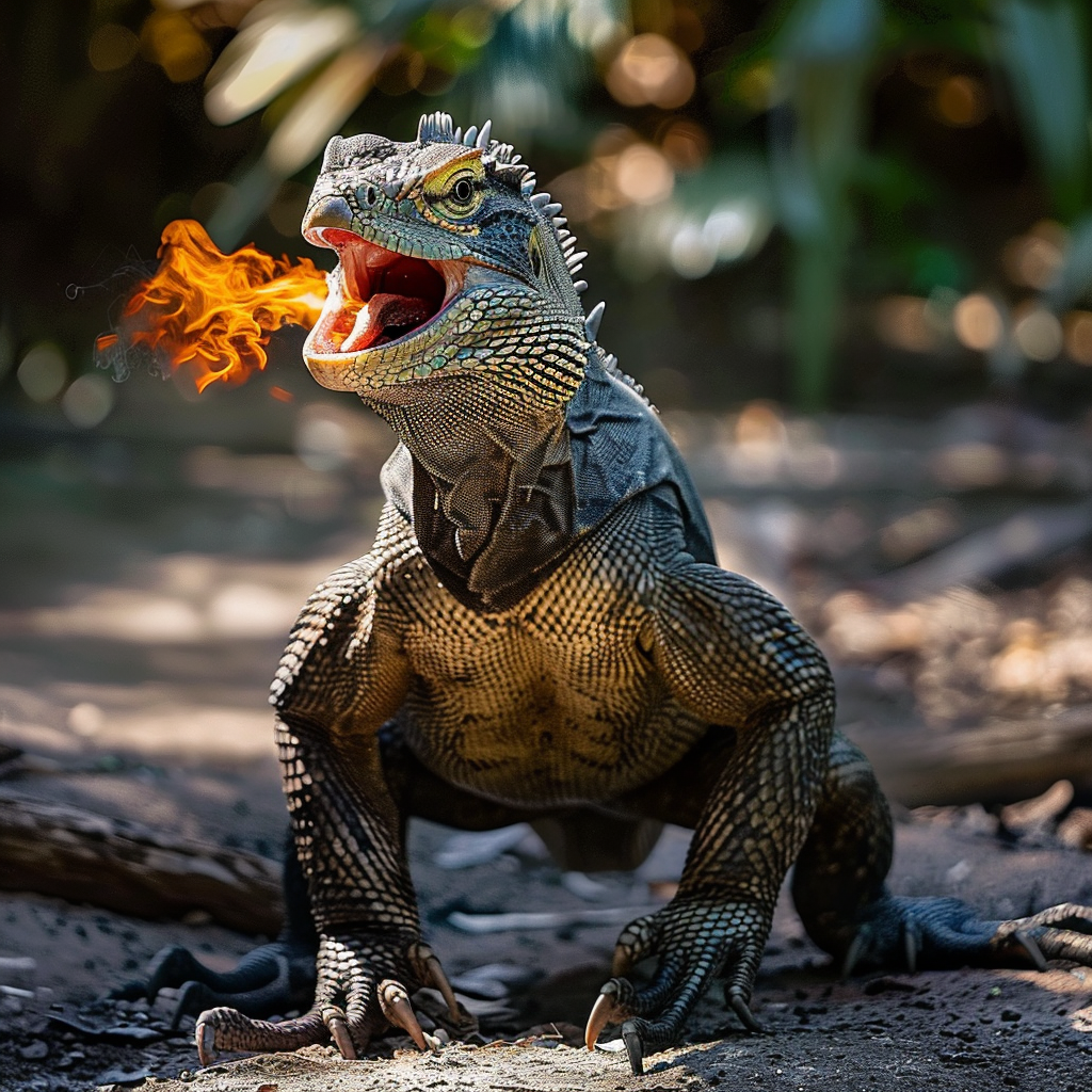 European dragon breathing fire victim