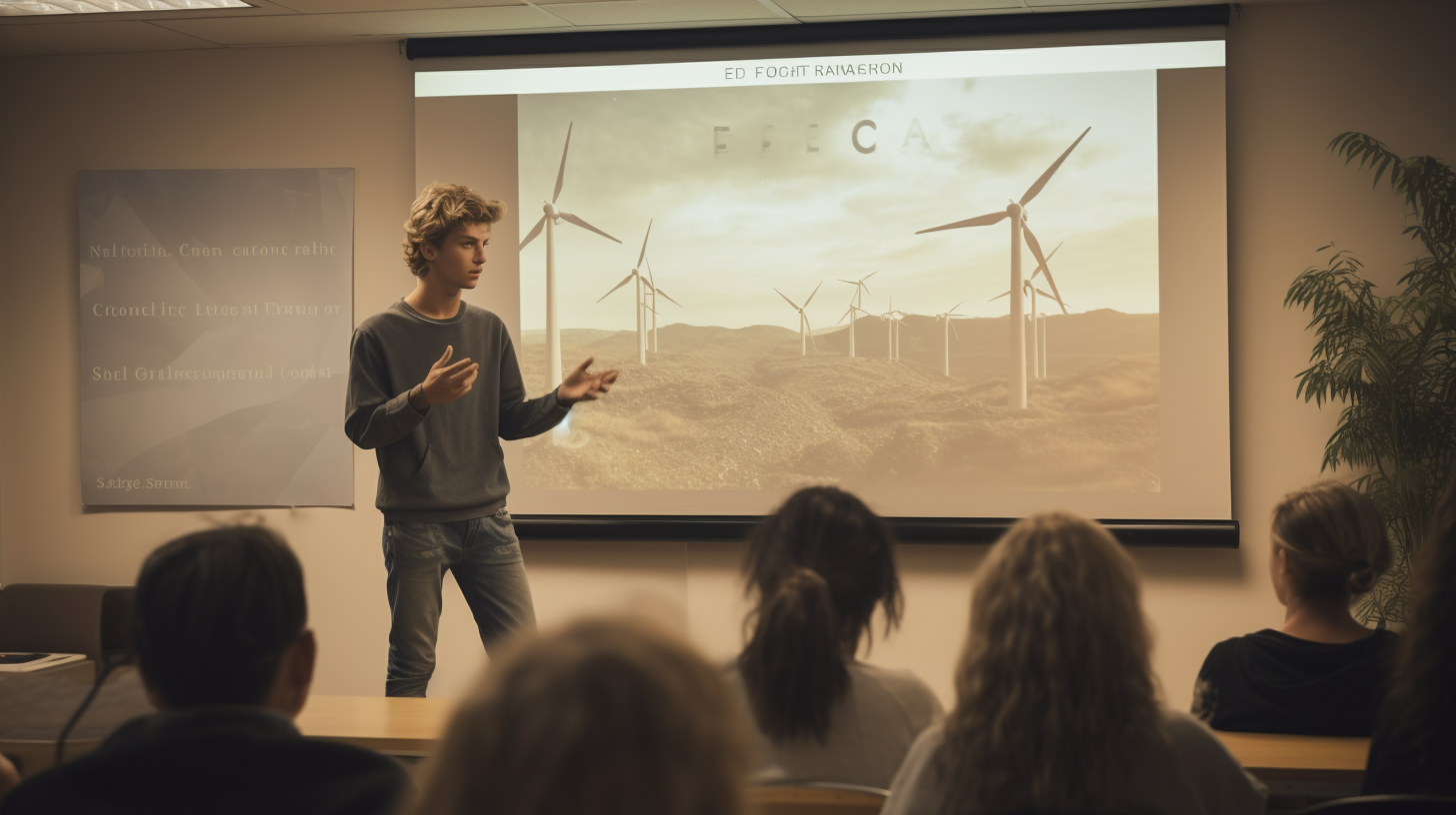 Students presenting clean energy in class