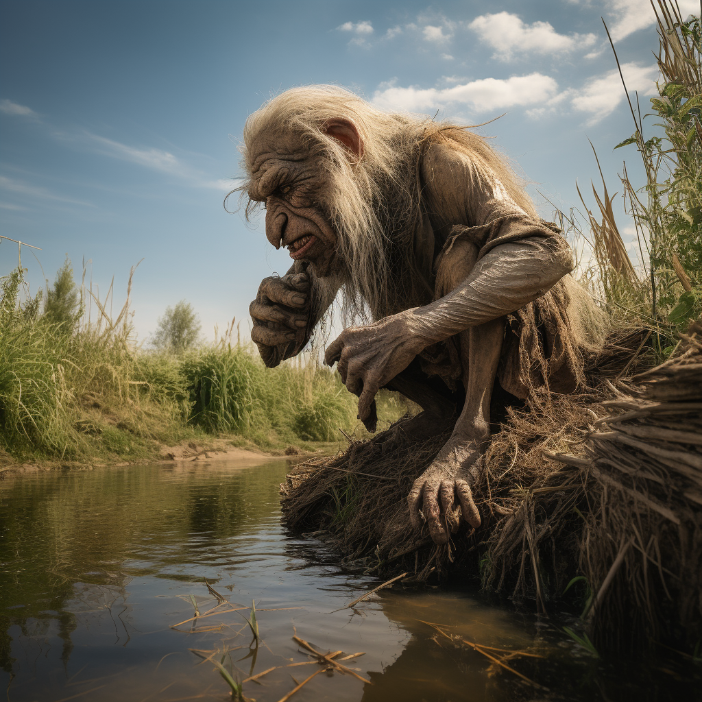 Troll in European wetlands, stalking its prey