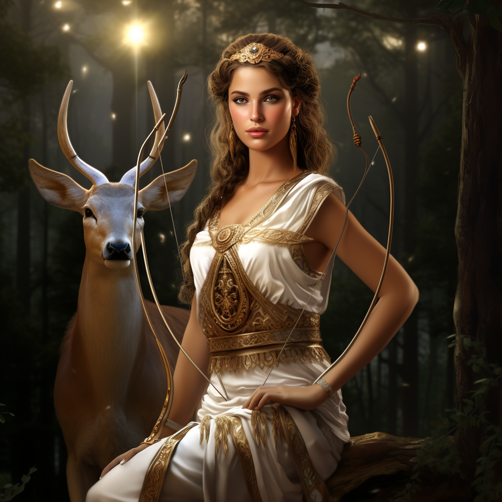 Young woman in ancient Greece with bow and quiver