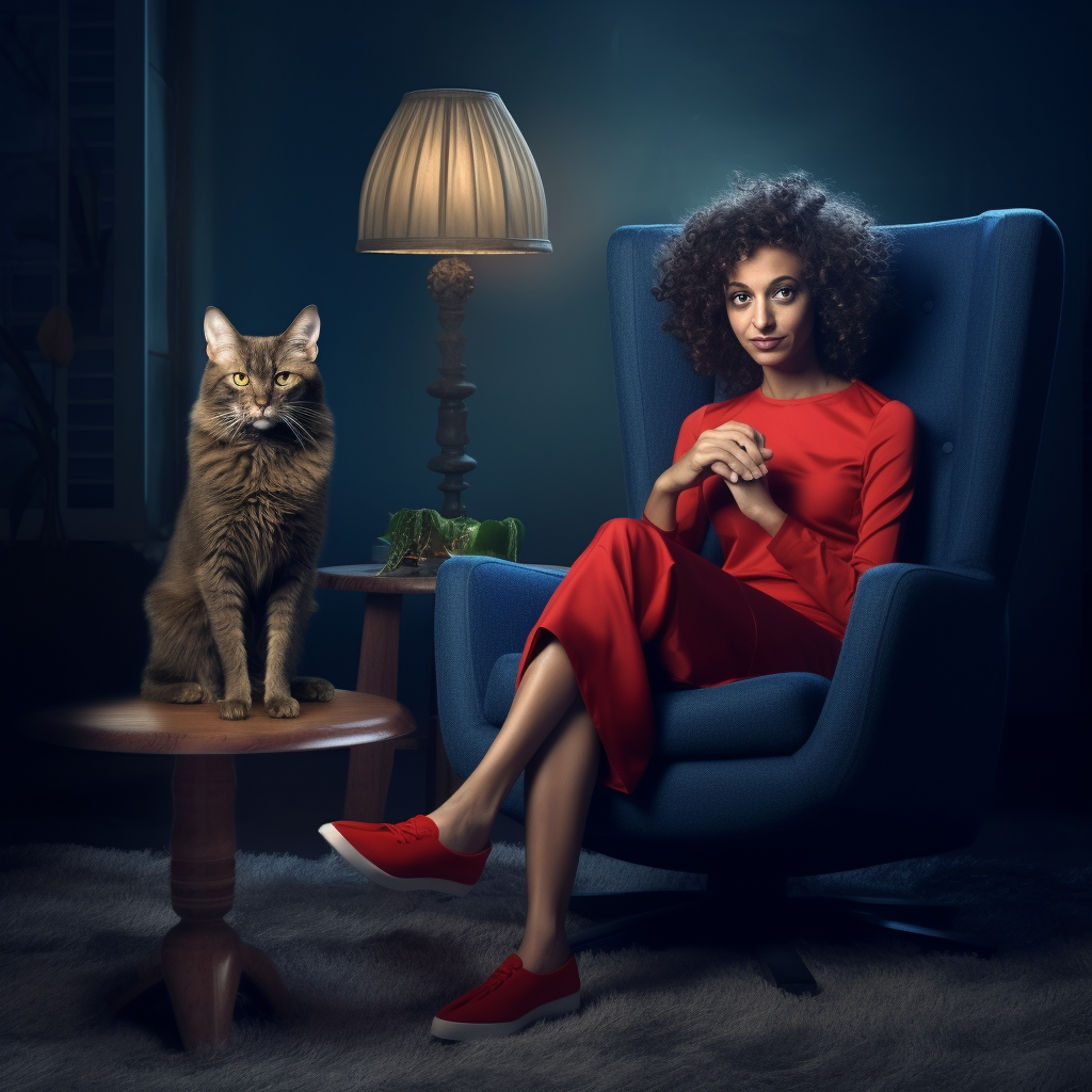 European woman with huge leg hairs and cat playing