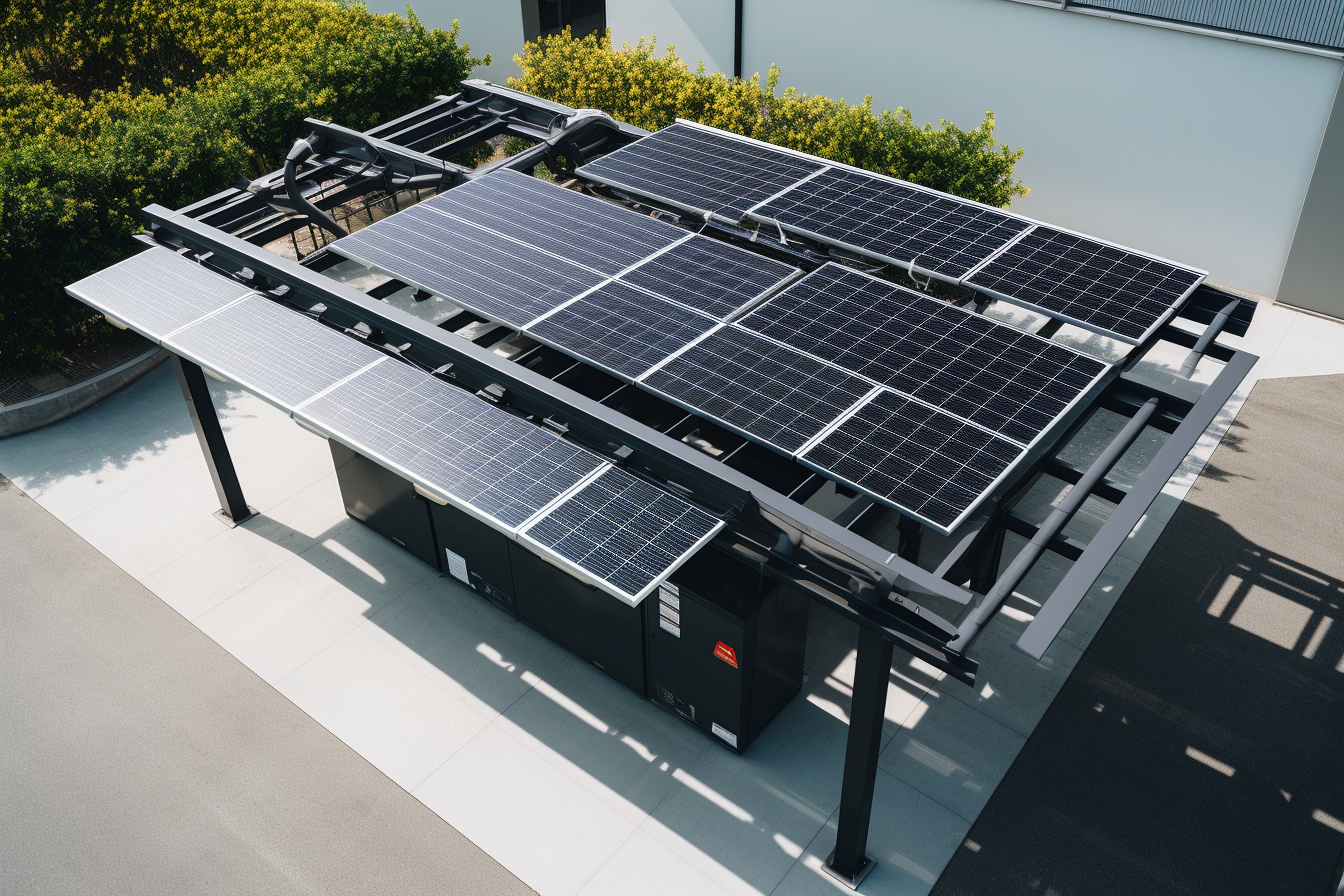 Black solar panel structure at EV charging station