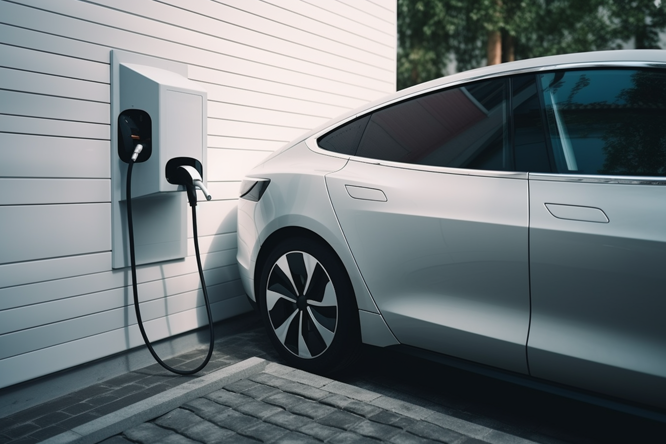 EV car charging in garage