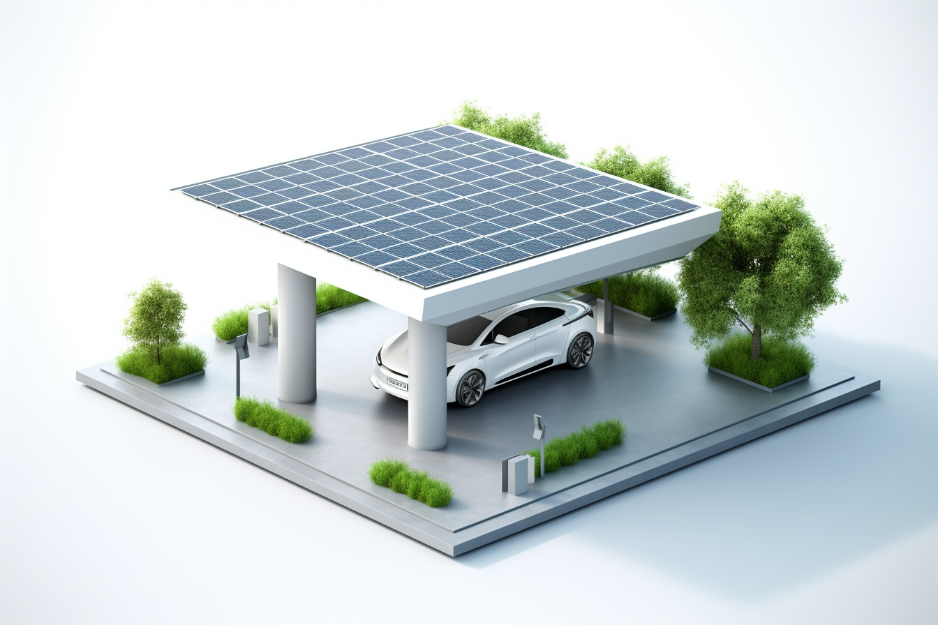 EV charging station with solar panels from above