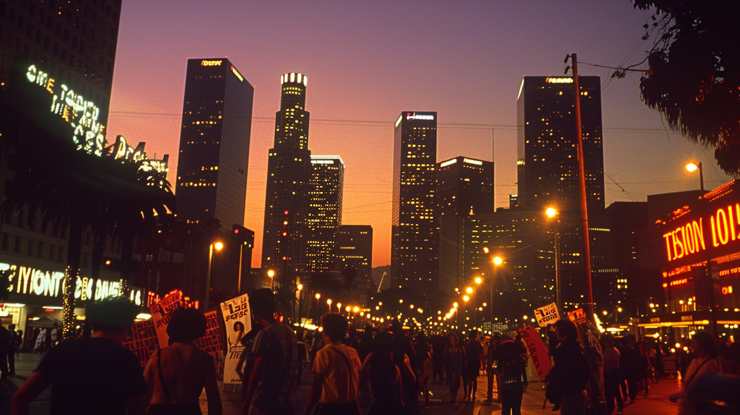 Evening scene Los Angeles 1984 vibrant