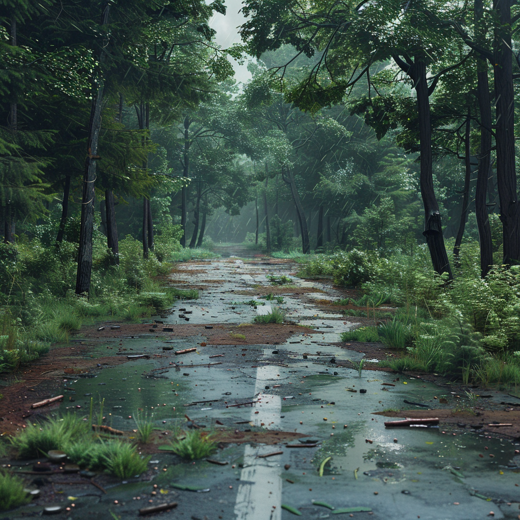 Green forest in the rain