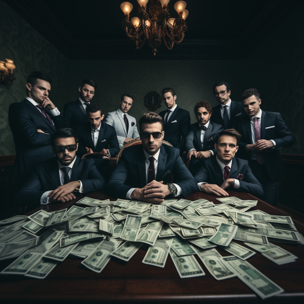 Evil Businessmen with Pile of Money