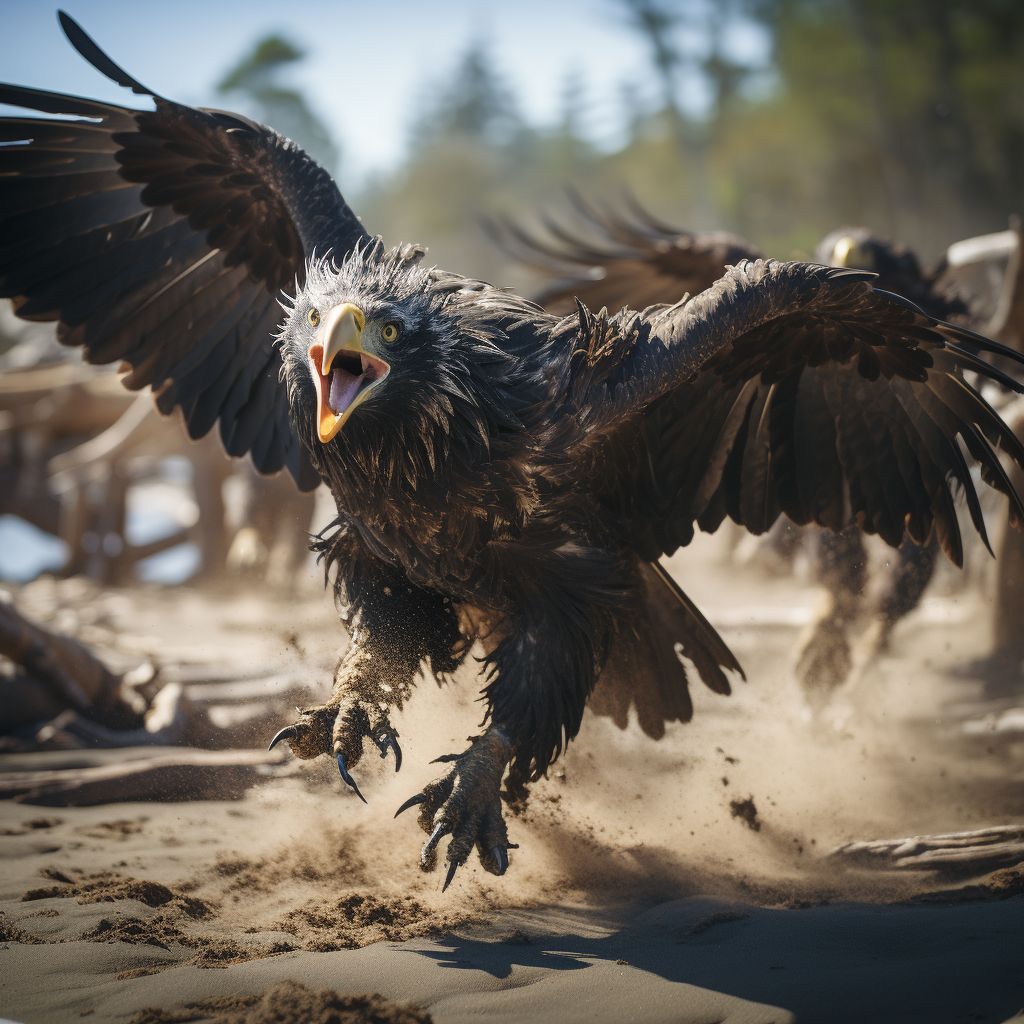 Monster buzzards attacking New England beach