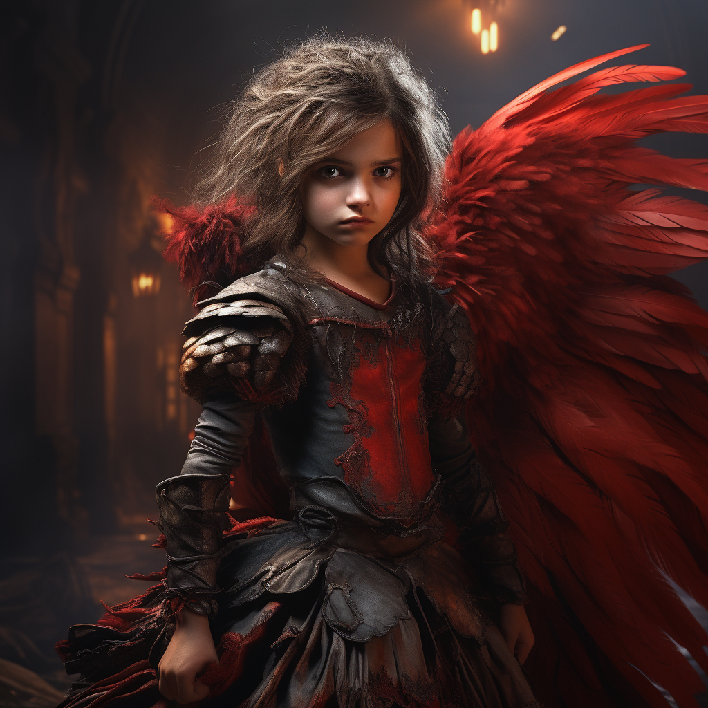 Creepy digital painting of an evil cherub with angel wings