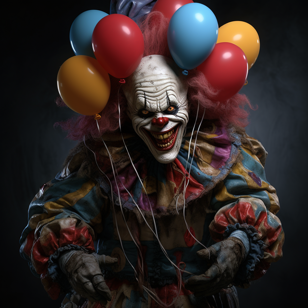 Detailed Evil Clown with Balloons