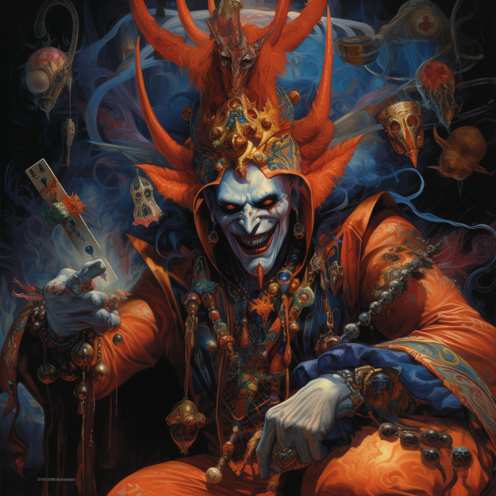 Intricate evil court jester artwork