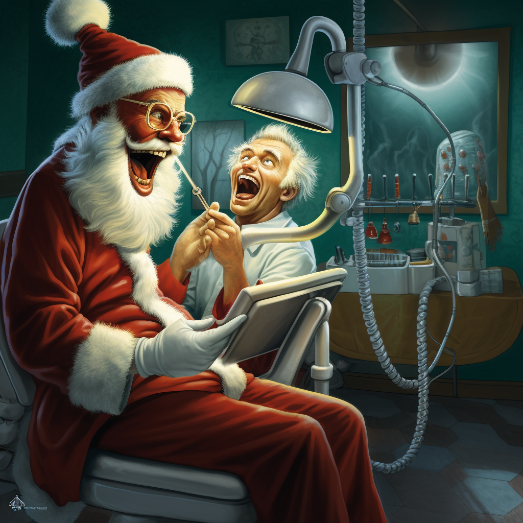 Terrified Santa Claus with Evil Dentist