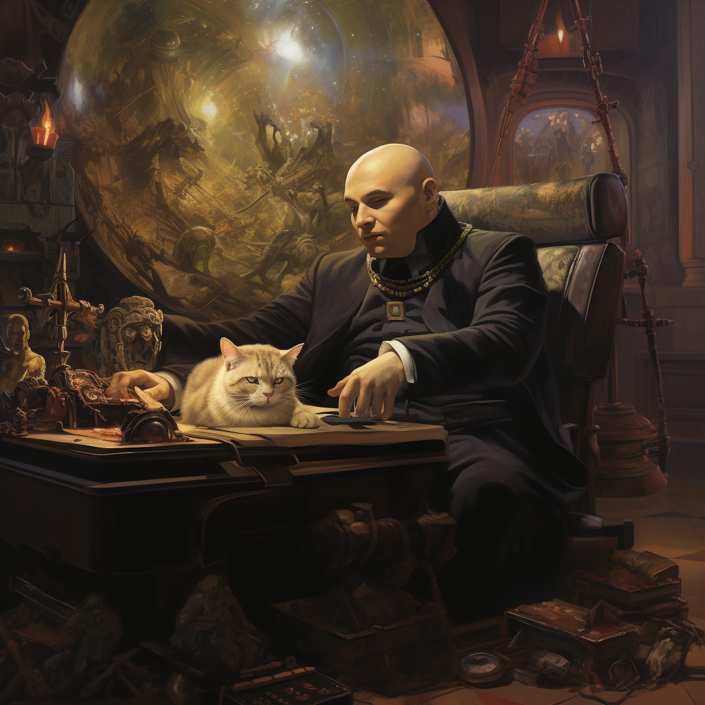 Doctor Evil with Pet Cat at Desk