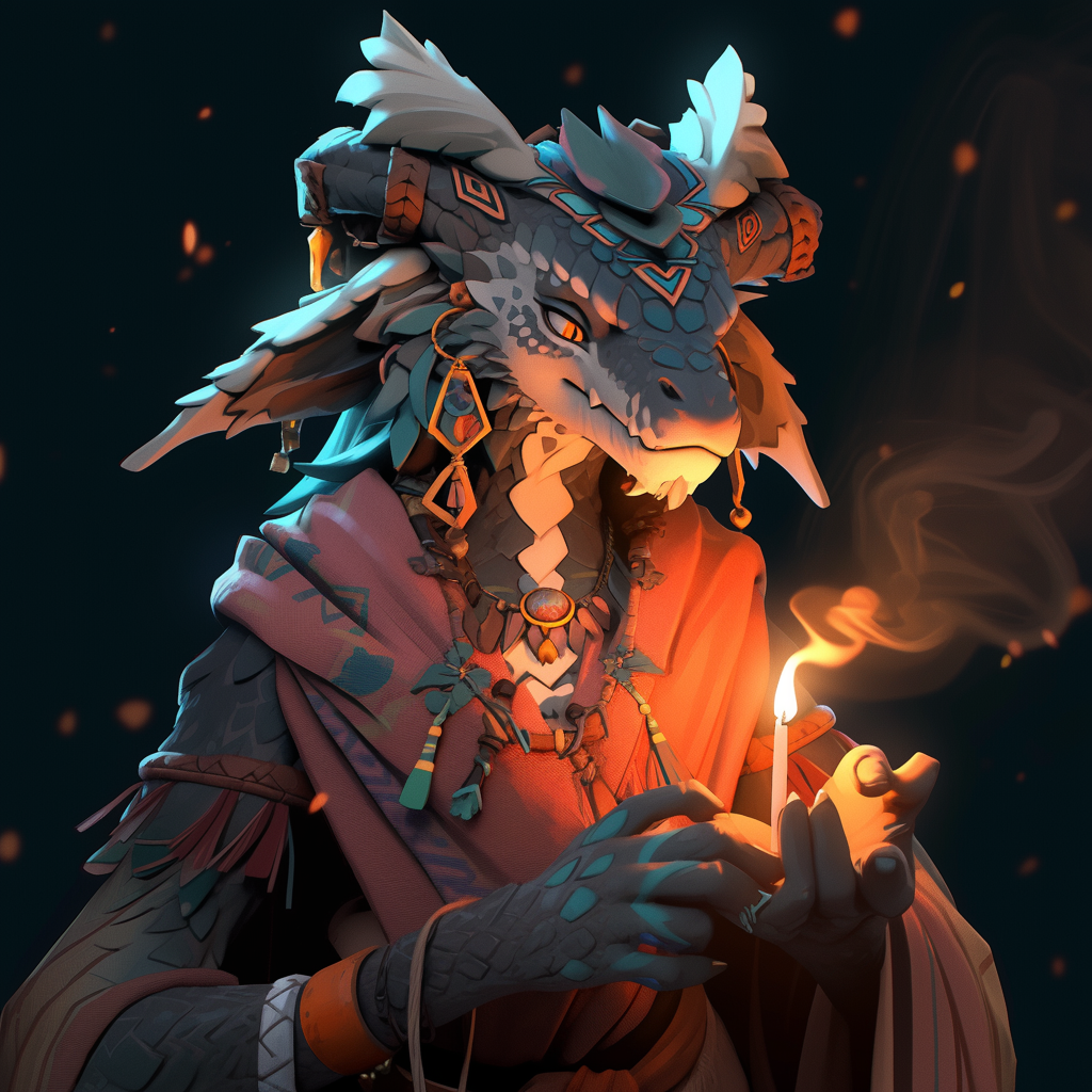 Image of evil female dragon sorcerer tribal druidic