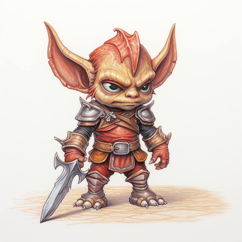 Evil Goblin Warrior Colorful Drawing