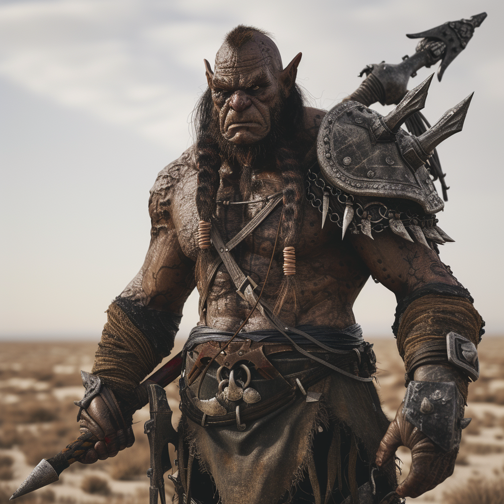 Evil Half-Orc Fighter in Desolate Wasteland