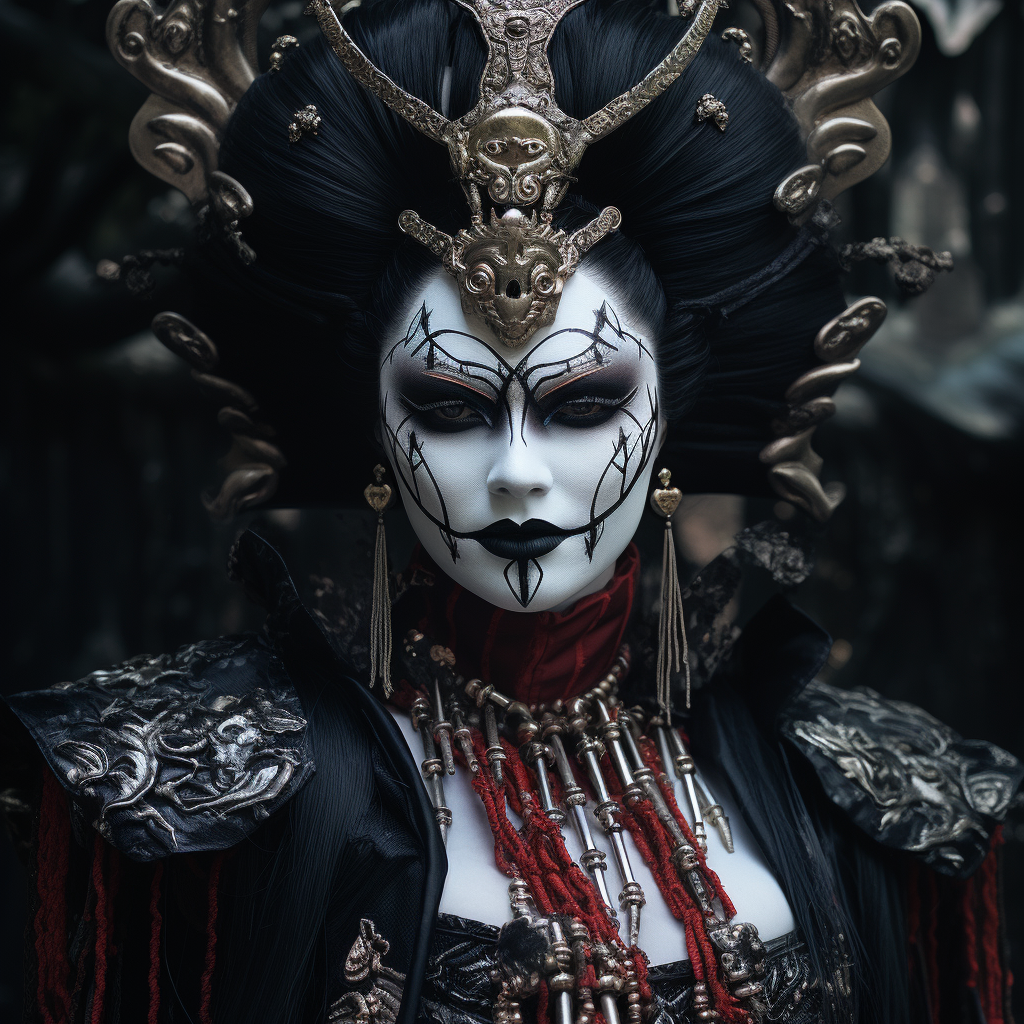 Evil Japanese Queen with Blackened Teeth White Face Paint