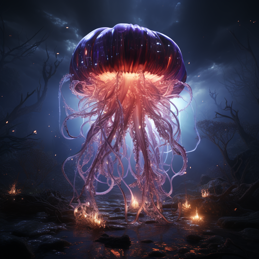 Detailed evil jellyfish in underwater serenity