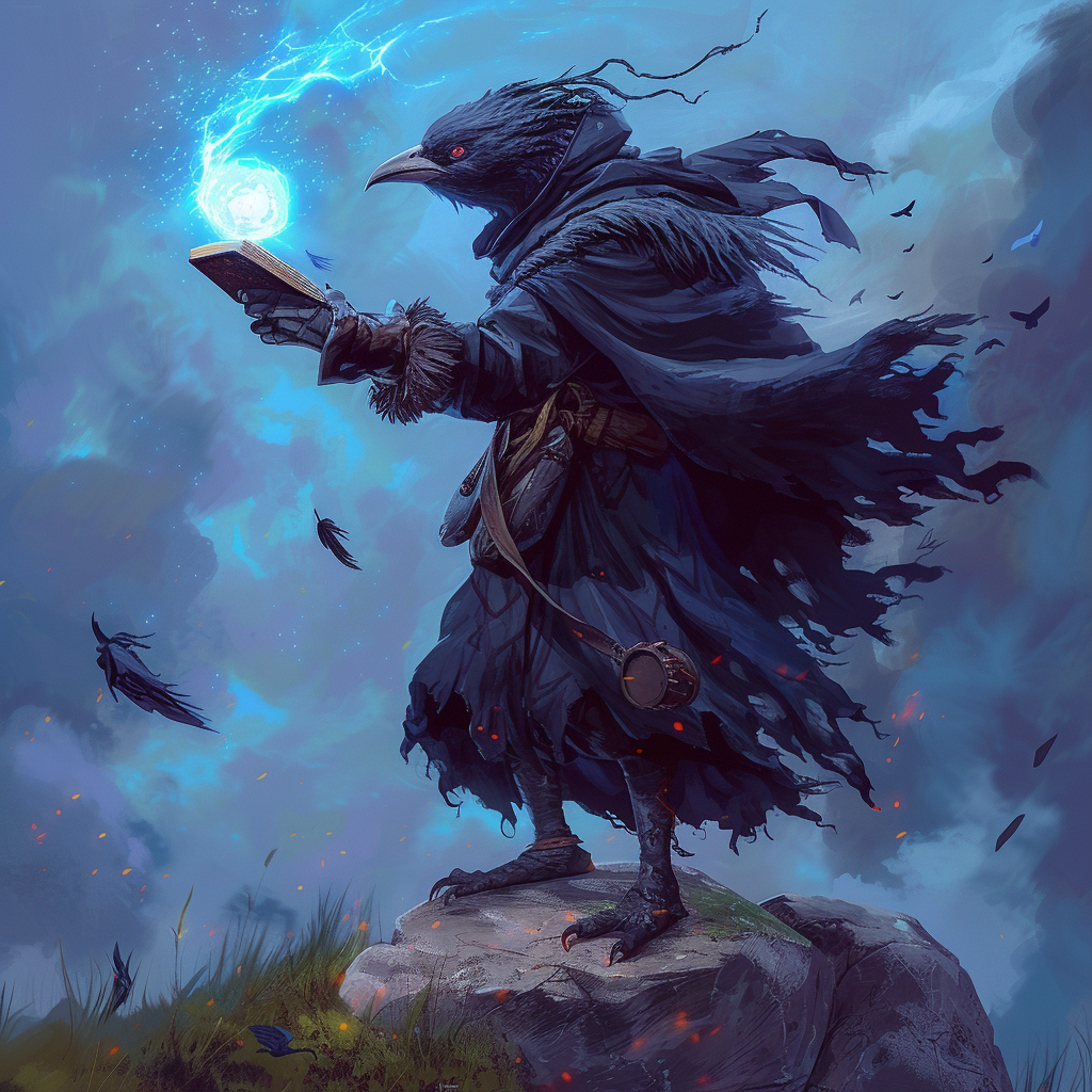 Evil Kenku Wizard Casting Spell on Boulder