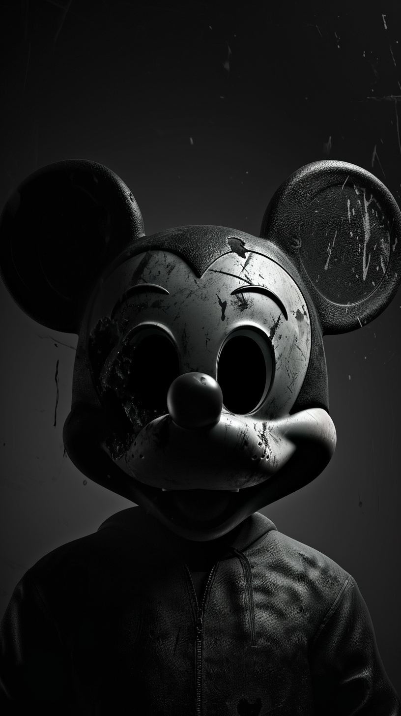 Evil Mickey Mouse wearing hockey mask