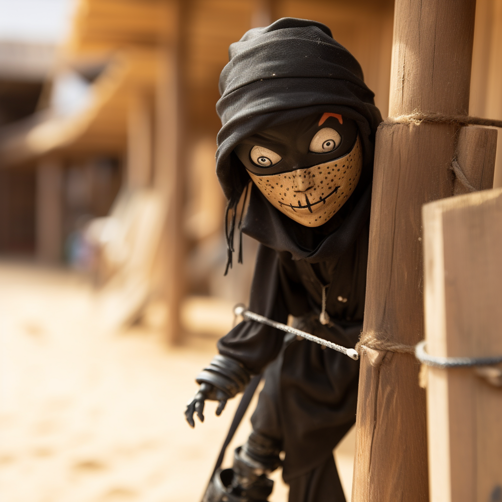 Evil ninja marionette in sand village artwork