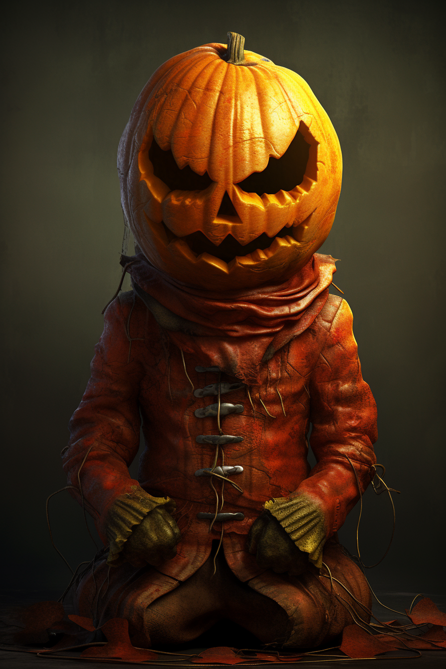 Portrait of evil pumpkin head humanoid