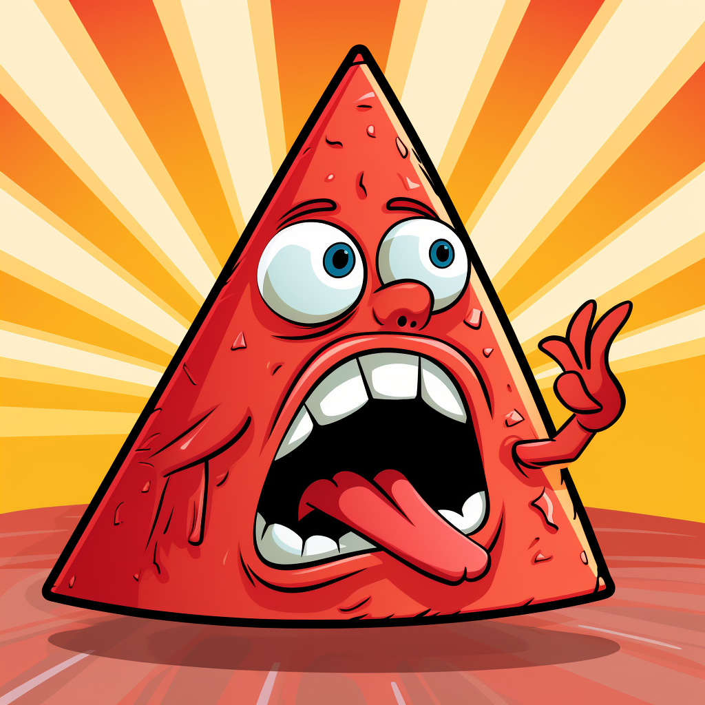 Evil red triangle cartoon eating protein powder