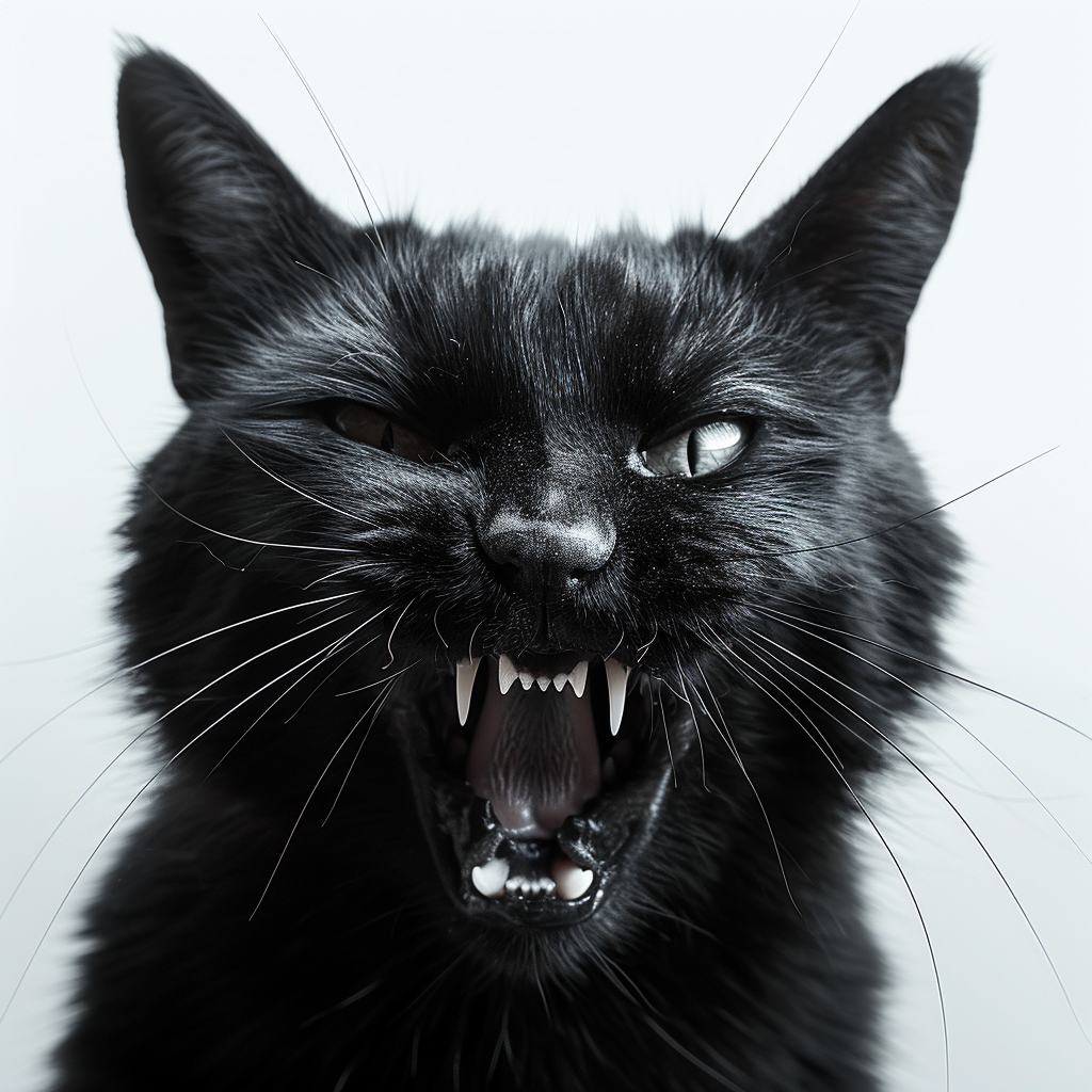 Evil Wild Black Cat on White Background