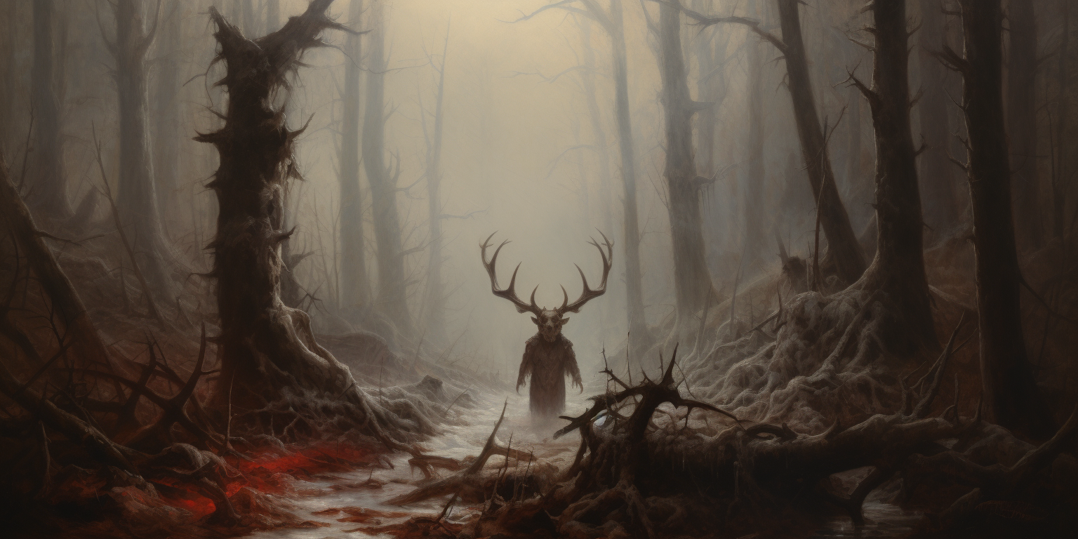 Evil witch with horns in northern forest