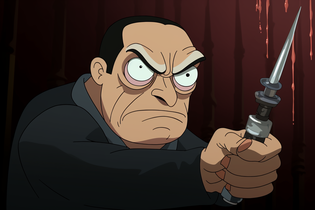 Sinister man wielding syringe in Family Guy animation