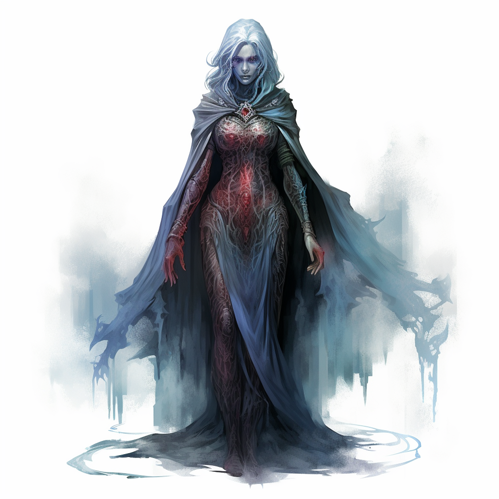 Full body depiction of a menacing sorceress