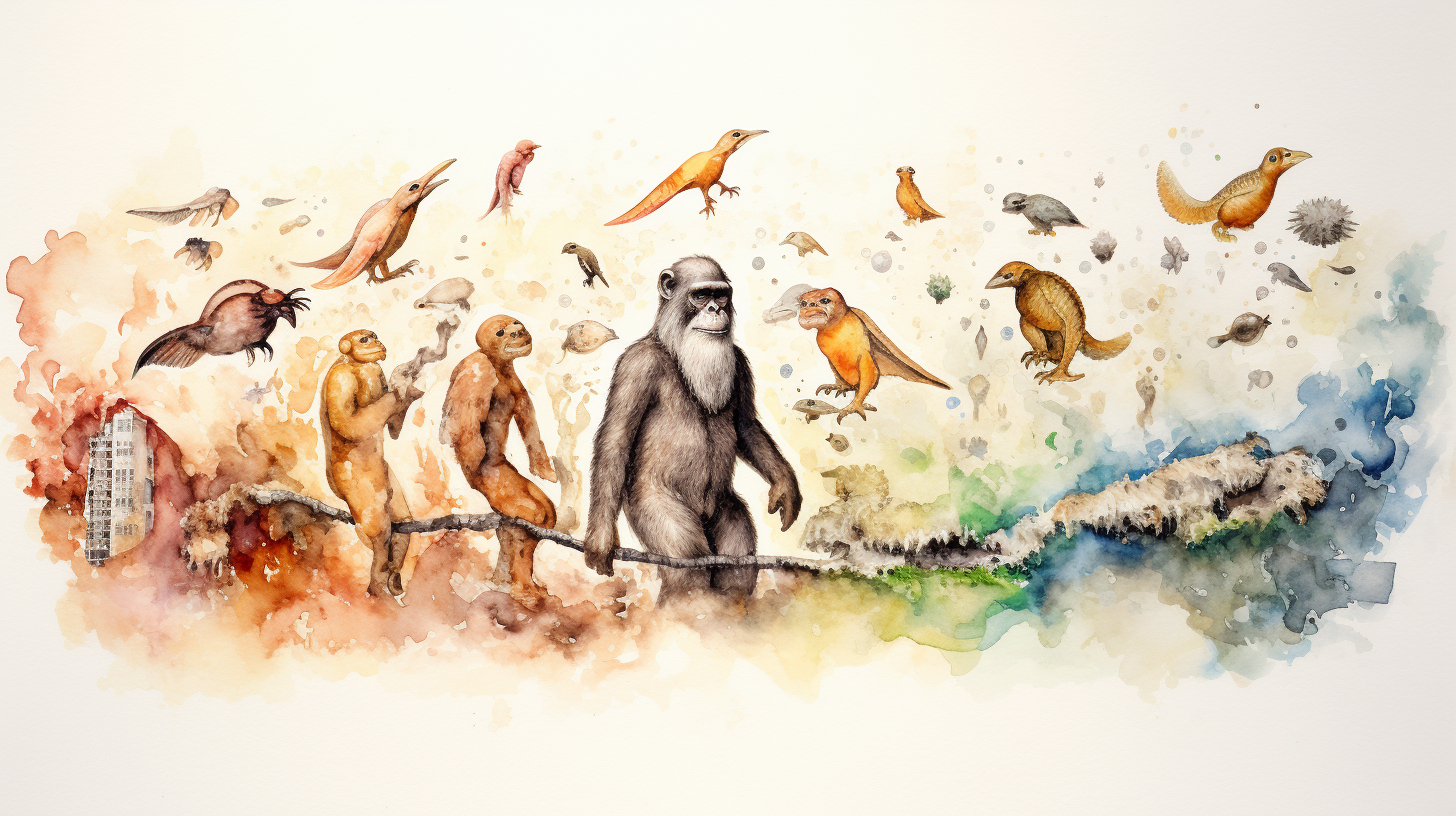 Watercolor illustration of theory of evolution